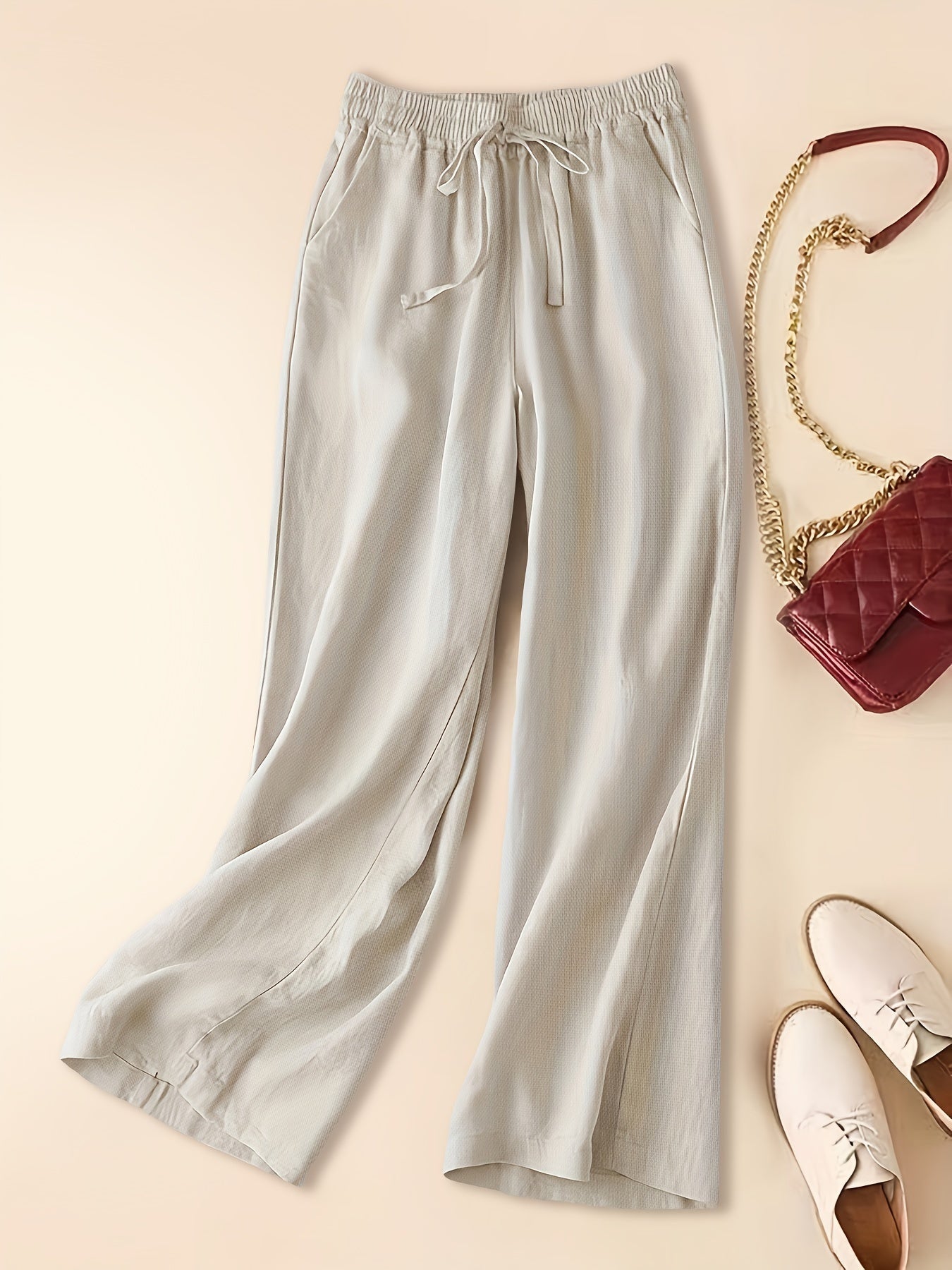 Women's Linen Blend Wide Leg Trousers Lightweight