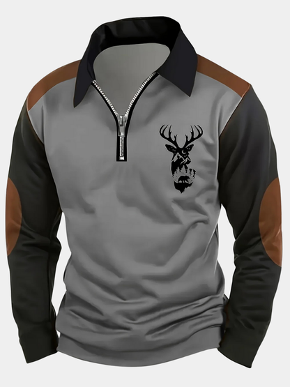 Men's Long Sleeve Polo Shirt Quarter Zip Contrast Panel