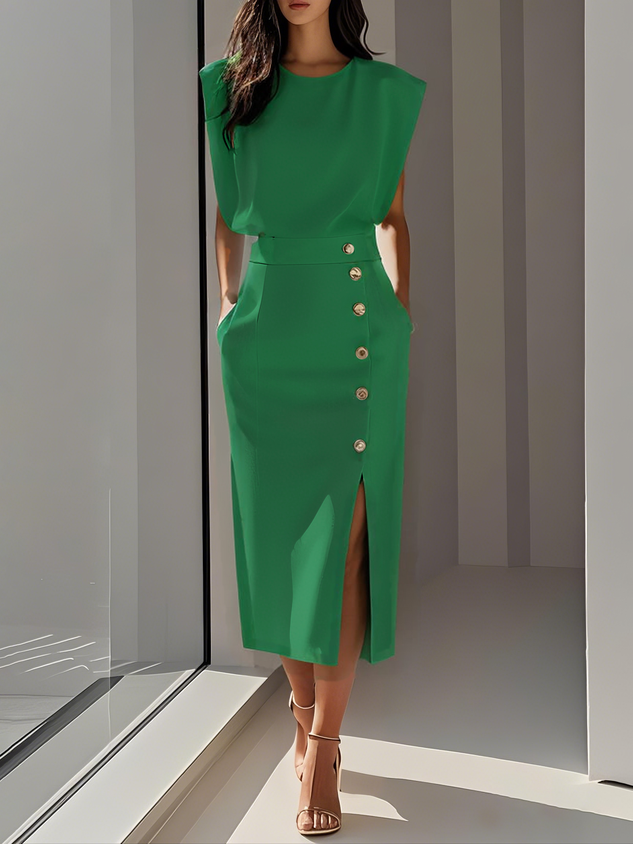 Isabella | Women’s Button Detail Sleeveless Midi Dress