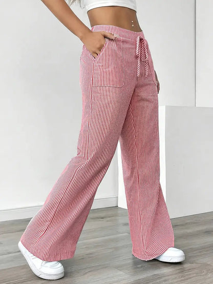 Image of Adrienne | Women's High-Waisted Striped Wide Leg Trousers