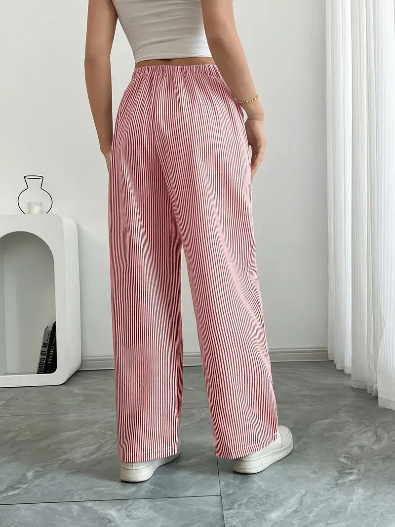 Image of Adrienne | Women's High-Waisted Striped Wide Leg Trousers