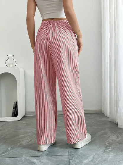 Image of Adrienne | Women's High-Waisted Striped Wide Leg Trousers