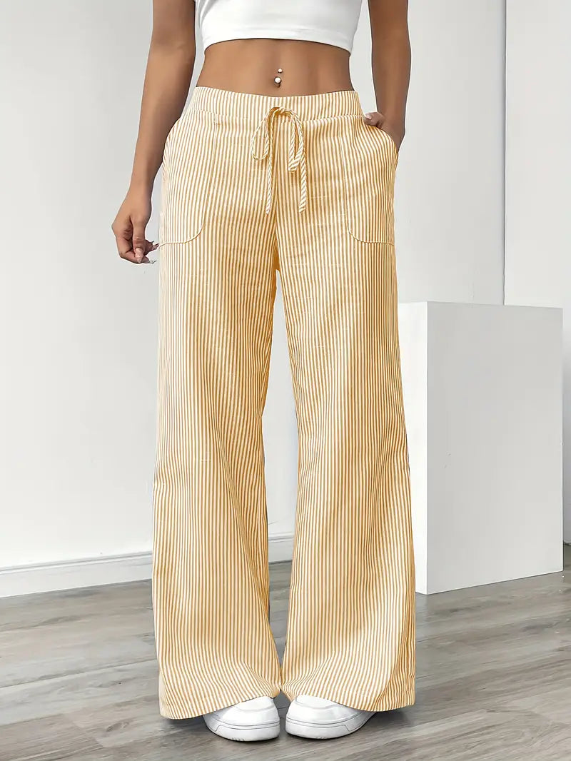 Women's High-Waisted Striped Wide Leg Trousers