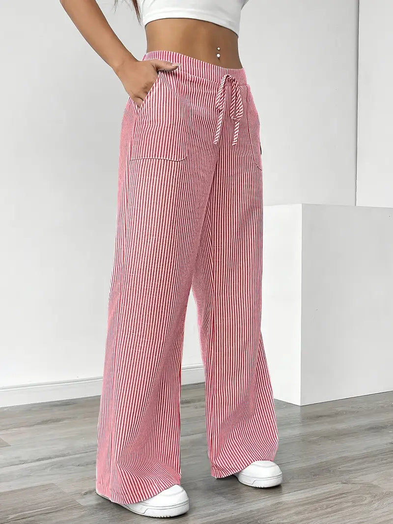Image of Adrienne | Women's High-Waisted Striped Wide Leg Trousers