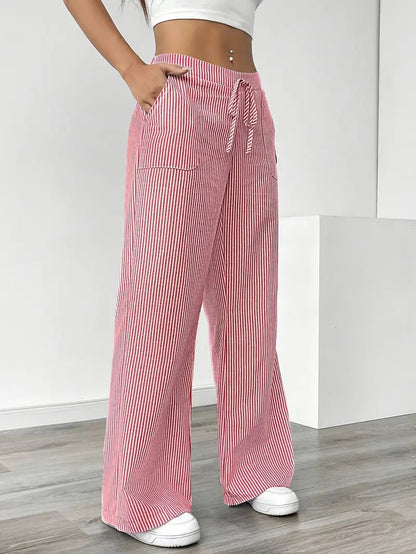 Image of Adrienne | Women's High-Waisted Striped Wide Leg Trousers