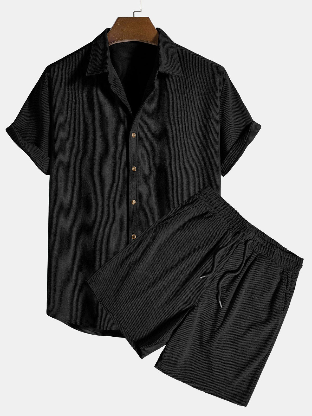 Men's Short Sleeve Button-Down Shirt And Shorts Set