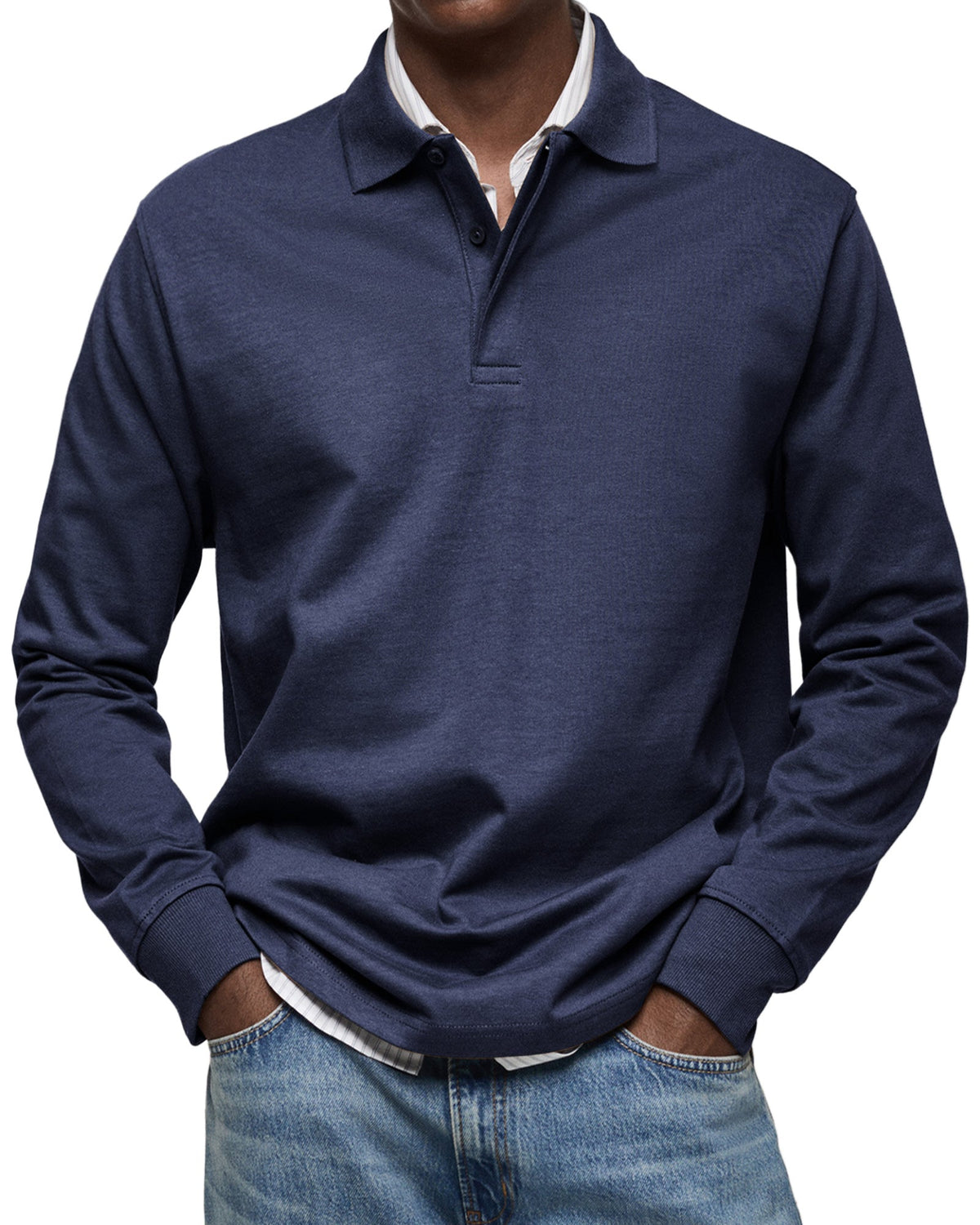Men's Long Sleeve Polo Shirt Classic Collar