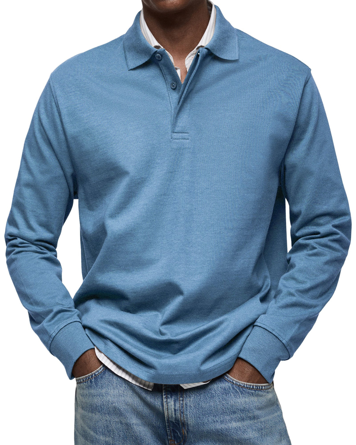 Men's Long Sleeve Polo Shirt Classic Collar