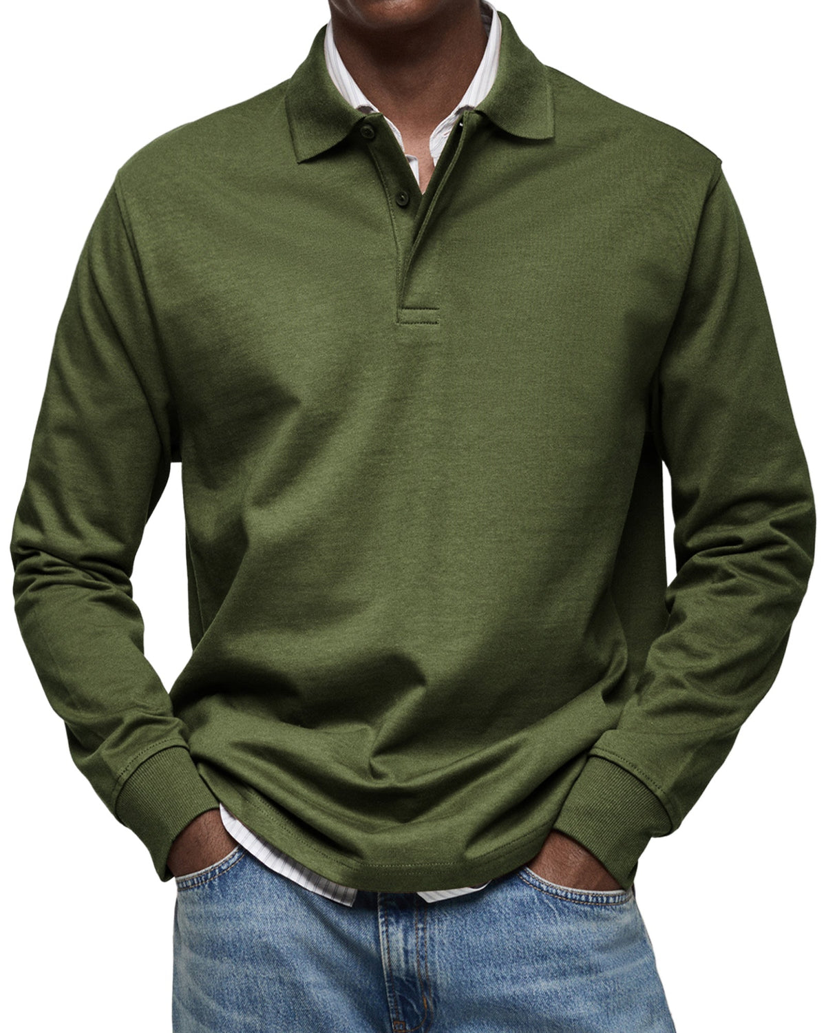 Men's Long Sleeve Polo Shirt Classic Collar