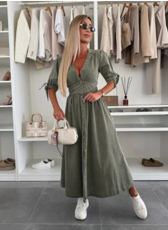 Women's V-Neck A-Line Midi Dress Amber