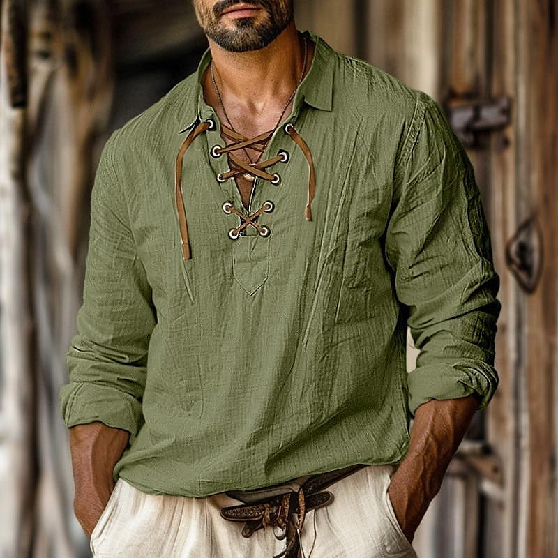 Image of Andy | Men's Lace-Up Long Sleeve Shirt