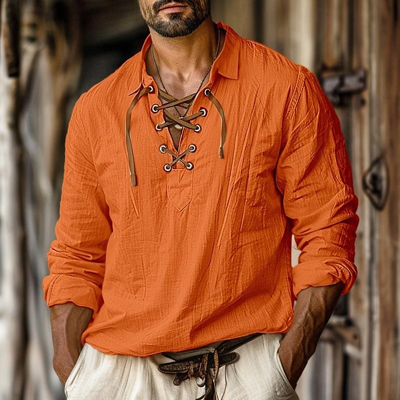 Men's Long Sleeve Lace-Up Shirt