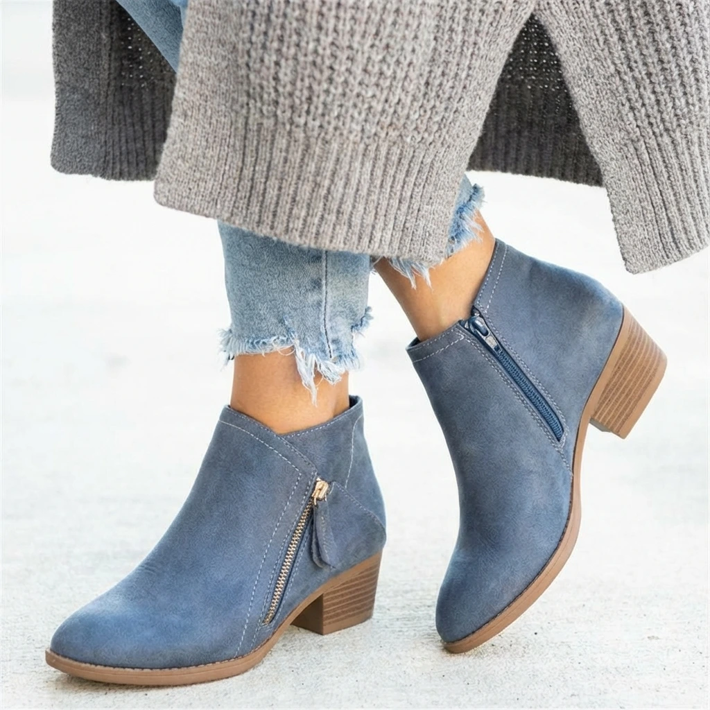 Women's Side Zip Block Heel Ankle Comfort  Boots