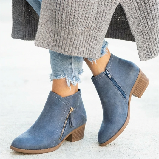 Women's Side Zip Block Heel Ankle Orthopedic  Boots