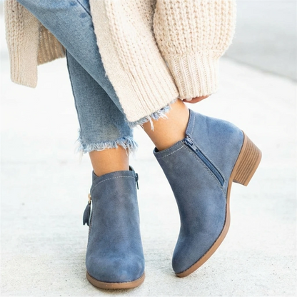 Women's Side Zip Block Heel Ankle Comfort  Boots