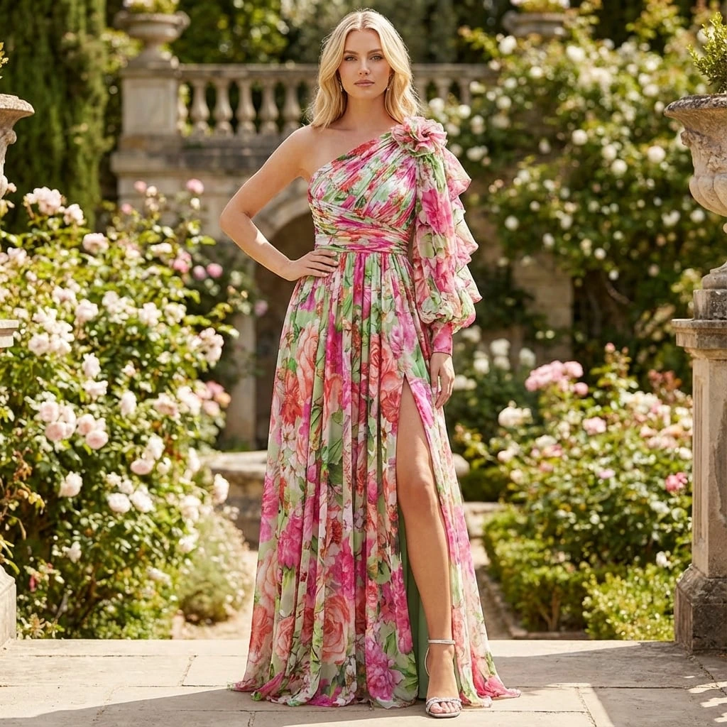 Floral One-Shoulder Maxi Dress