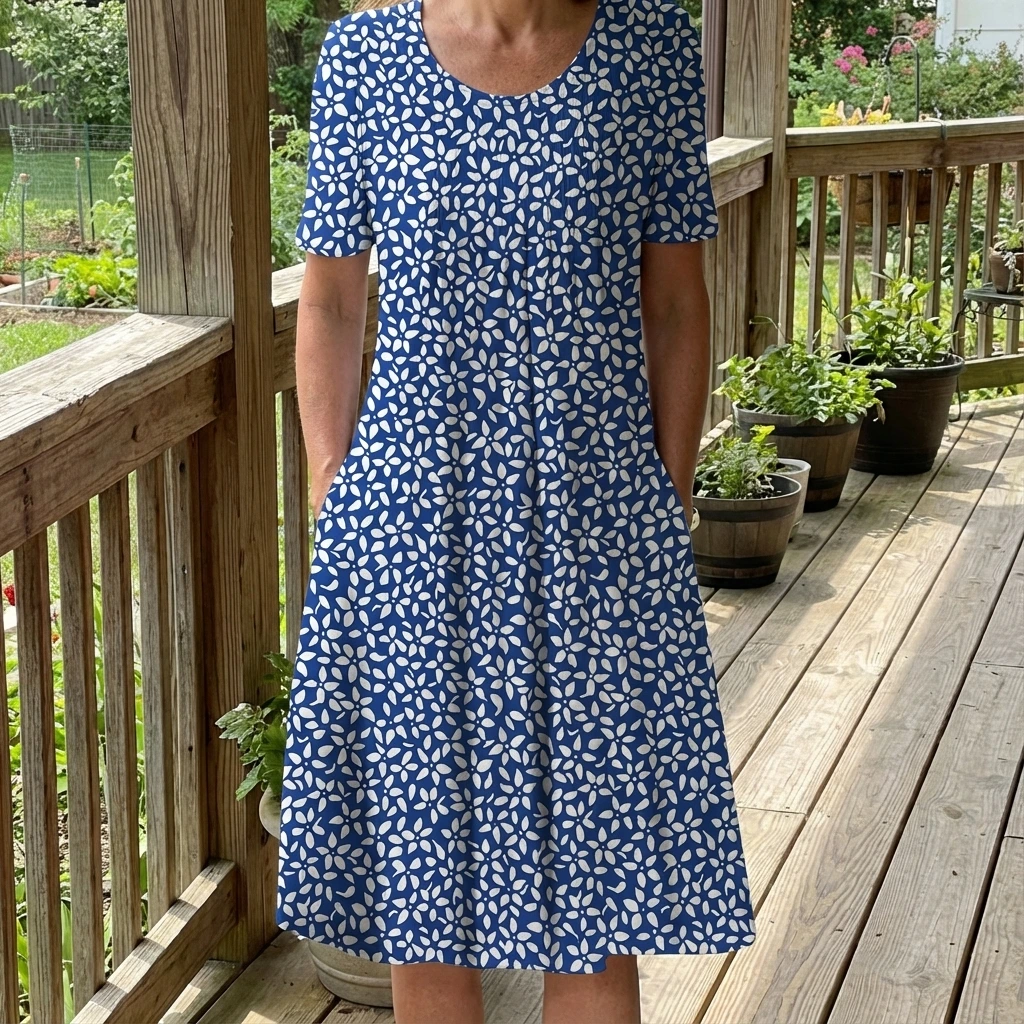 Printed Short Sleeve Midi Dress