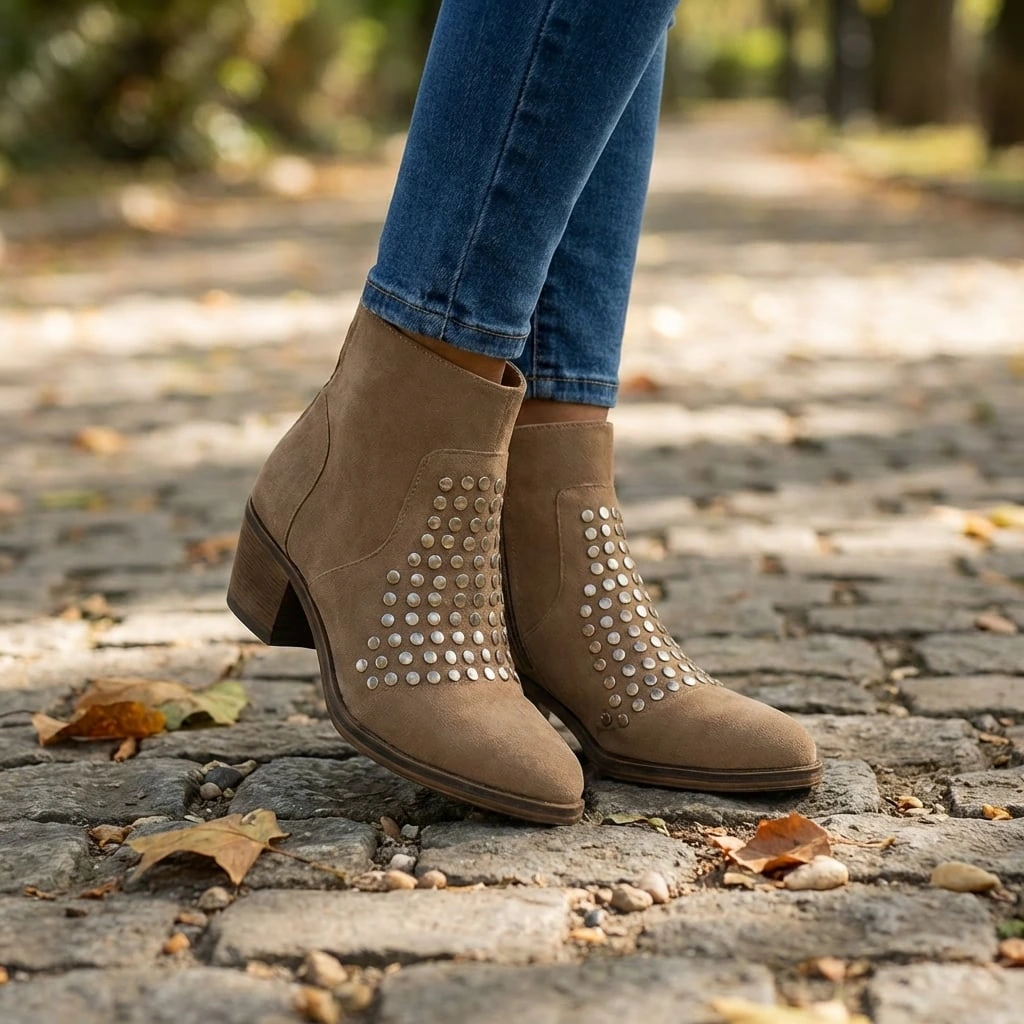 Women’s Studded Ankle Boots with Side Zipper