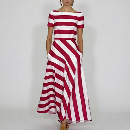 Women’s Striped Maxi Dress Short Sleeve