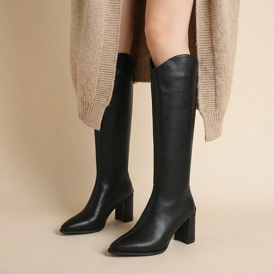Sleek Knee-High Block Heel Comfort  Boots