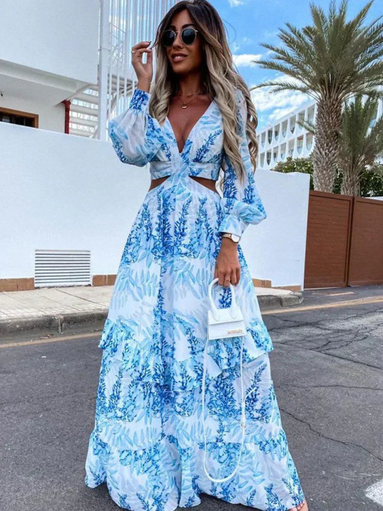 Women's Long Sleeve Maxi Dress Cutout Design