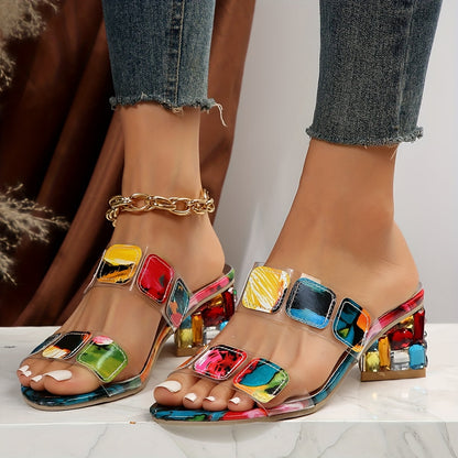 Women's Block Heel Open Toe Sandals Colorful