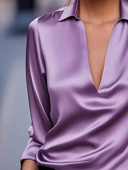 Women's V-Neck Satin Blouse
