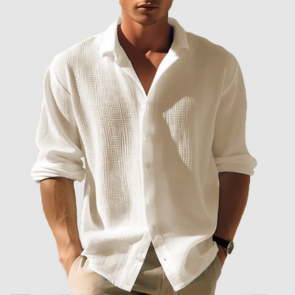 Men's Long Sleeve Button Front Shirt Textured Design