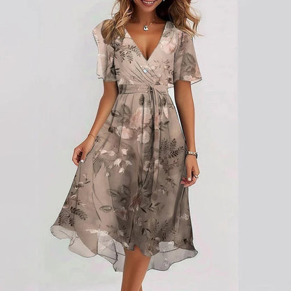 Women's Midi Dress V-Neck Flutter Sleeves