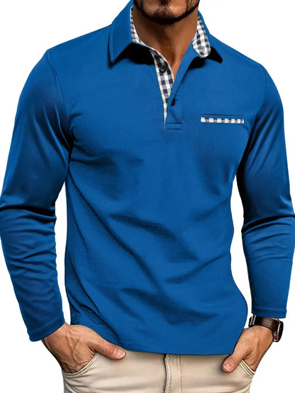 Men's Long Sleeve Polo Shirt Cotton Classic White