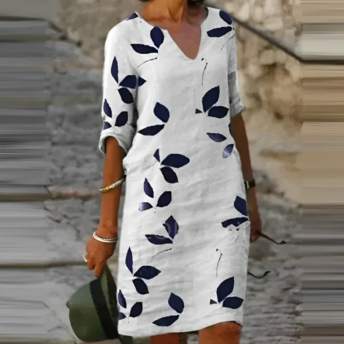 Women's Fall Leaf Print Dress Flowing Silhouette