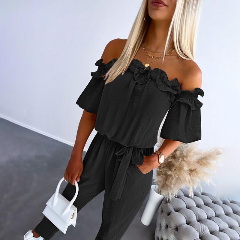 Women's Off Shoulder Jumpsuit Waist Tie