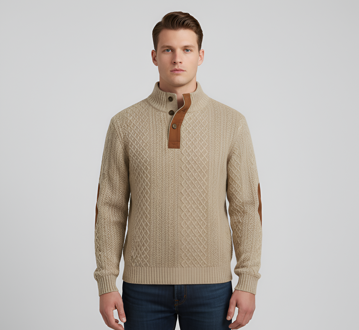 Men's Quilted Knit Sweater Stand Collar