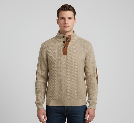 Men's Quilted Knit Sweater Stand Collar
