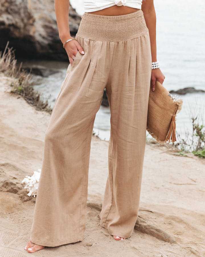 Women's Wide Leg Smocked Waist Trousers