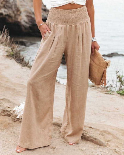 Women's Wide Leg Smocked Waist Trousers