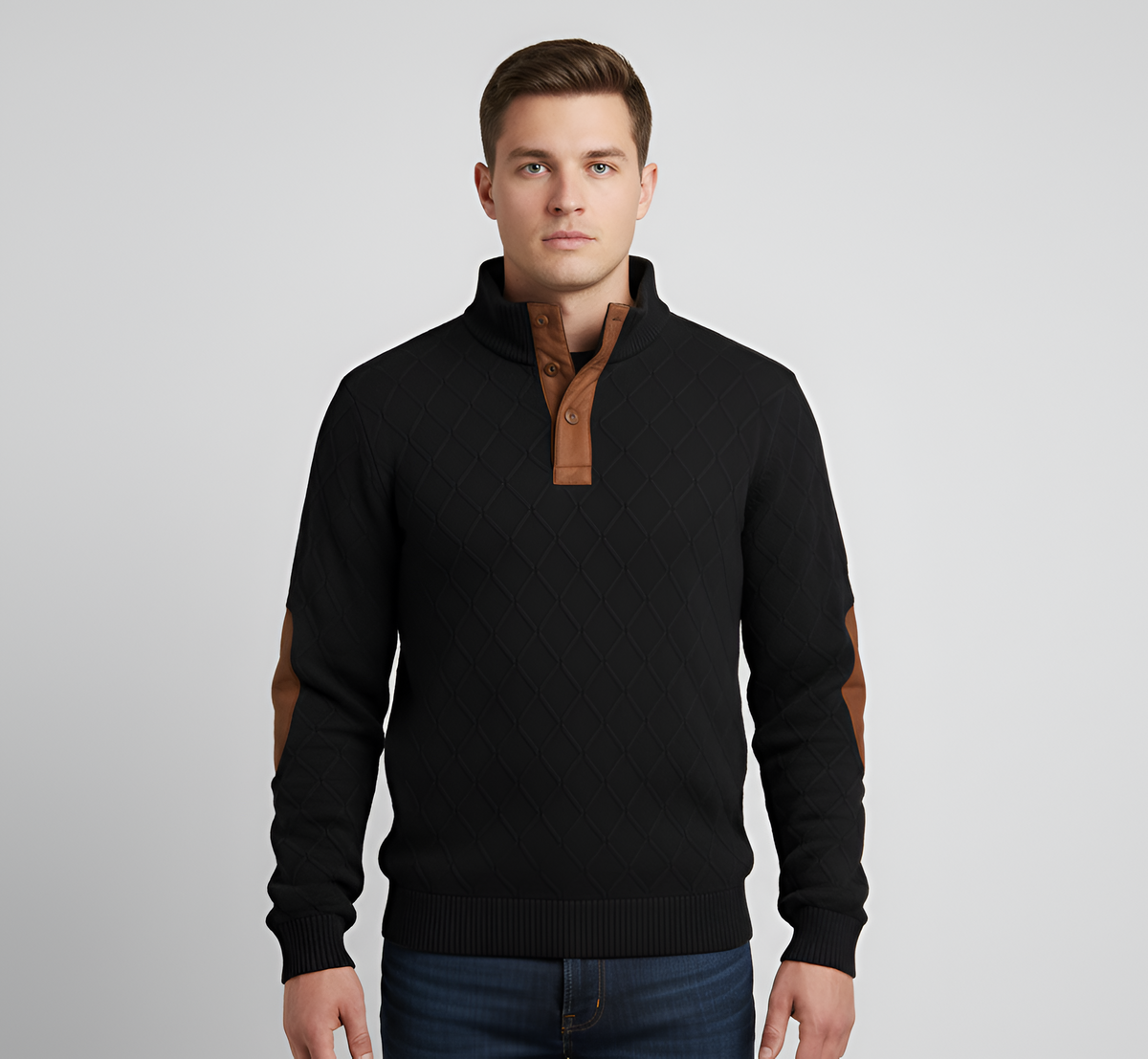 Men's Quilted Knit Sweater Stand Collar