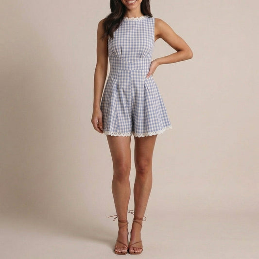 Women's Plaid Sleeveless Mini Jumpsuit