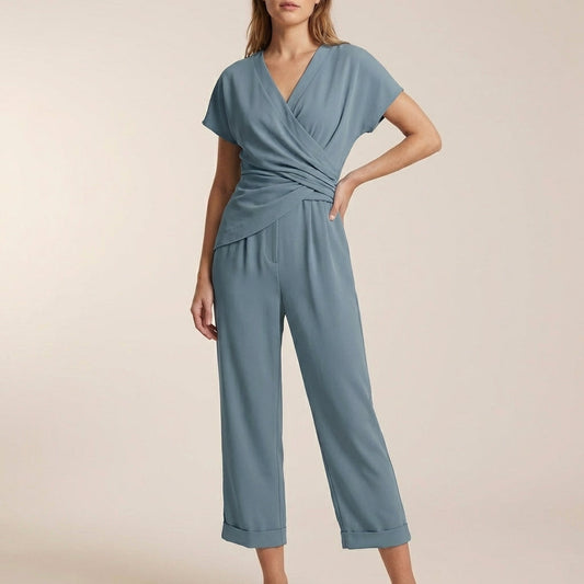 Women's Relaxed Jumpsuit V-Neck Wide Leg Cropped