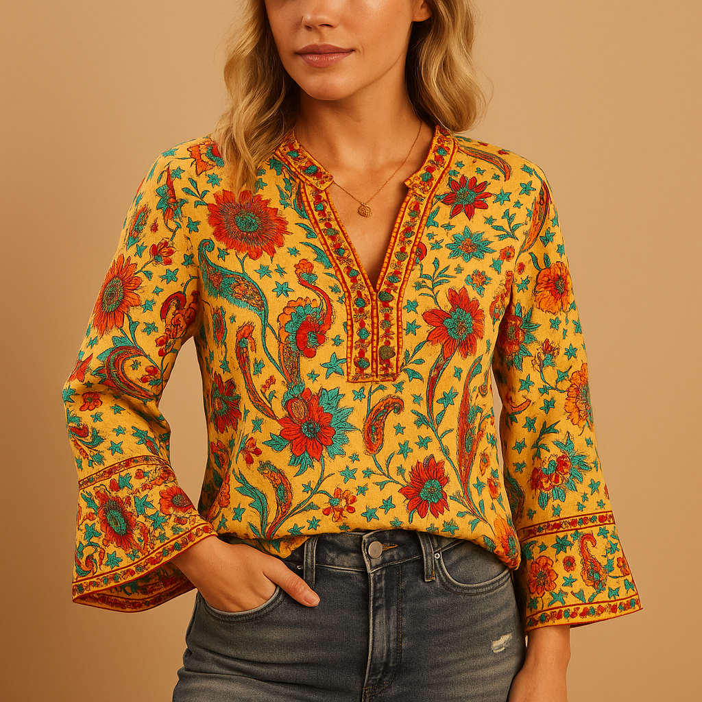Women's Floral Blouse Flared Sleeves