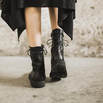 Women's Mid Ankle Boots Lace Closure Block Heel
