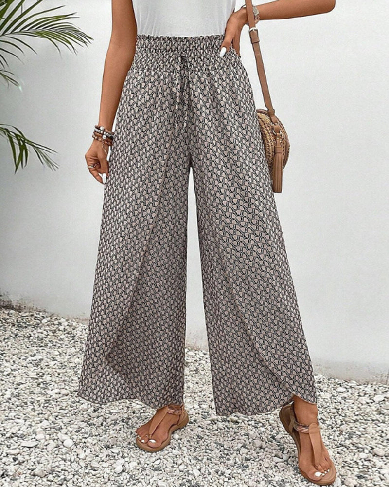 Women's High-Waisted Wide Leg Printed Trousers