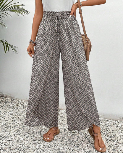 Women's High-Waisted Wide Leg Printed Trousers