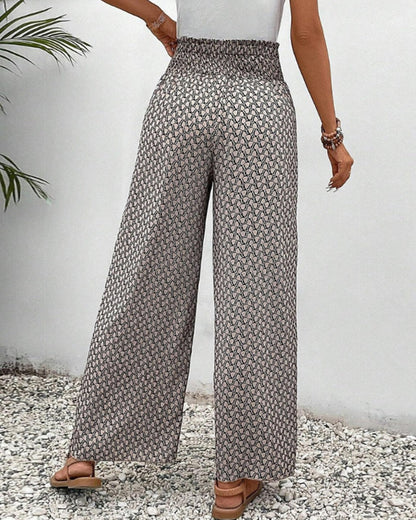 Image of Brenda | Women's High-Waisted Printed Wide Leg Trousers
