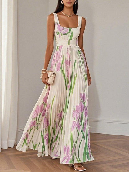 Elinora | Women’s Sleeveless Floral Pleated Maxi Dress