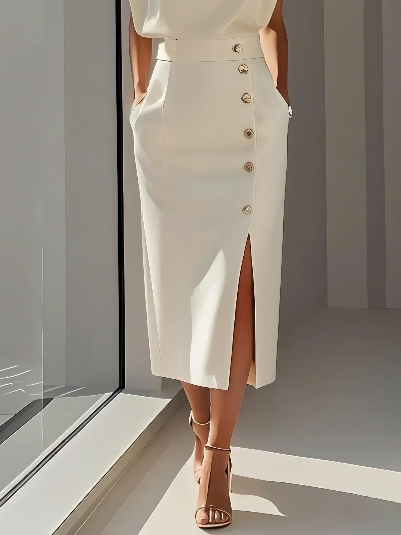 Isabella | Women’s Button Detail Sleeveless Midi Dress