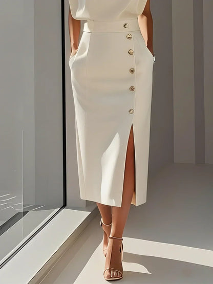 Isabella | Women’s Button Detail Sleeveless Midi Dress