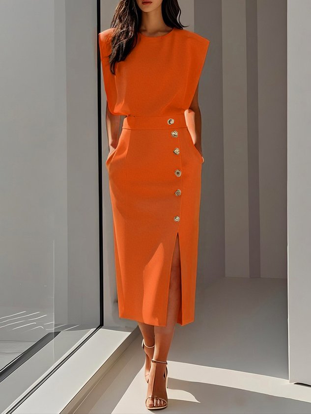 Isabella | Women’s Button Detail Sleeveless Midi Dress