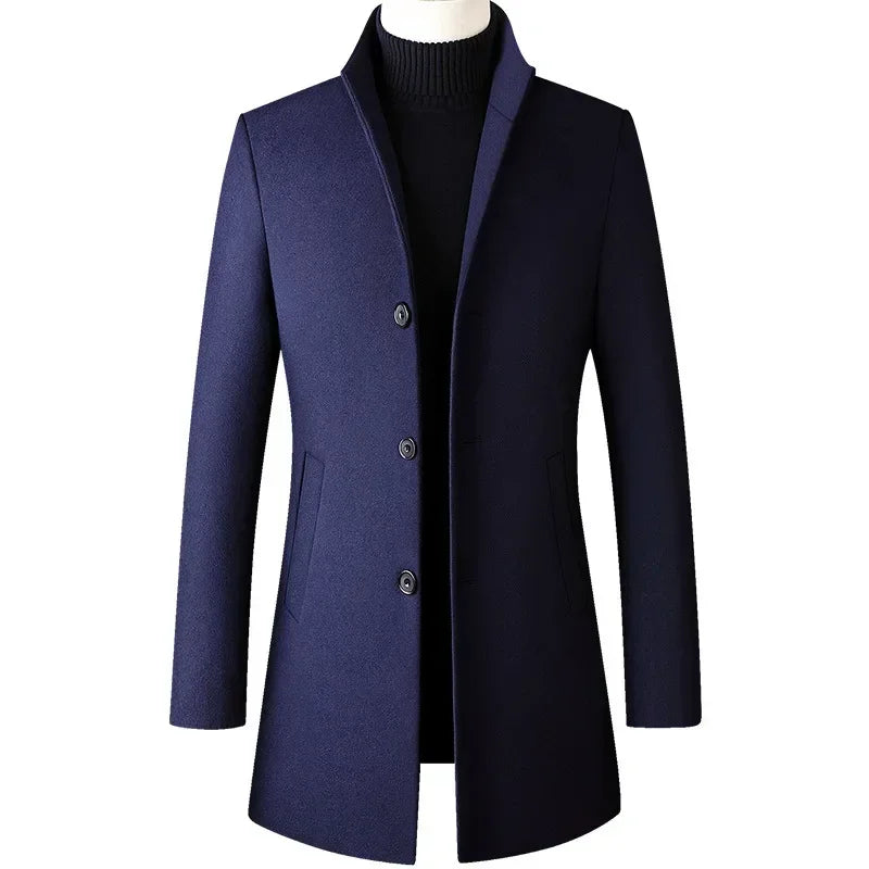 Christopher | Men's Mid-Length Mandarin Collar Overcoat - Image 3