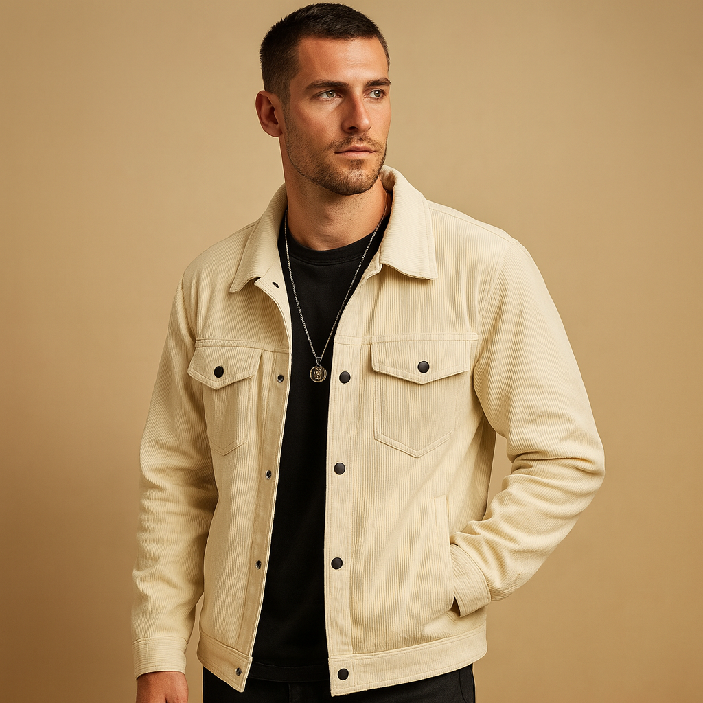Men’s corduroy jacket with a relaxed fit and timeless design, suitable for everyday wear, leisure, and casual occasions across seasons.